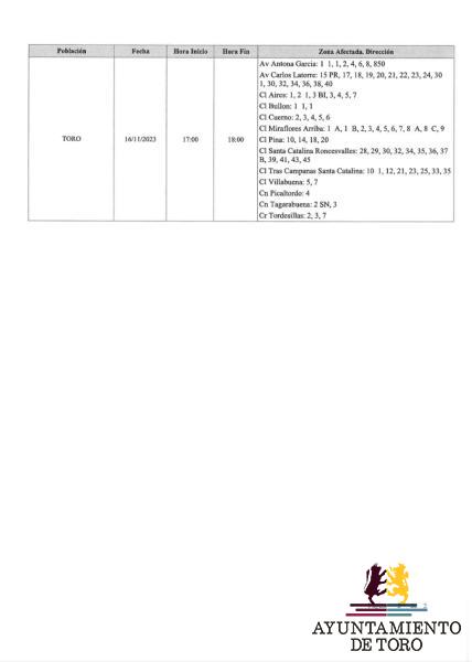 CORTE DE LUZ EL D&Iacute;A 16 DE NOVIEMBRE 